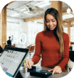 A girl using a credit card machine for payment A girl using a credit card machine for payment