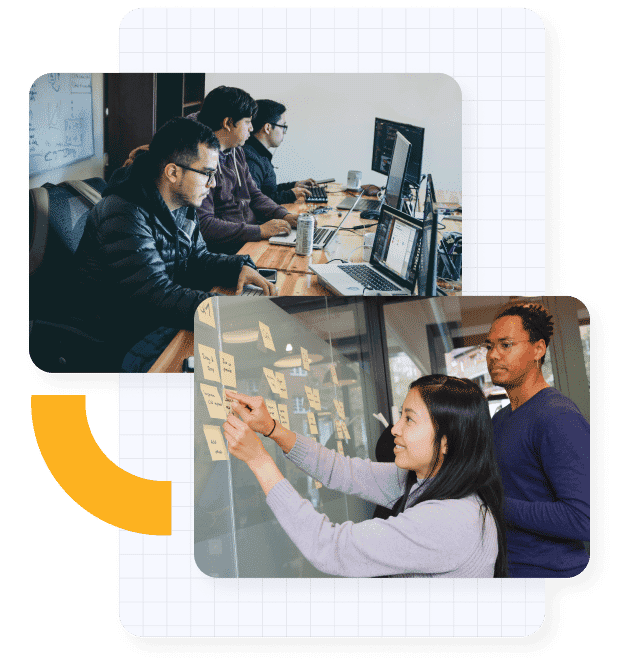 A collage of 2 images shows a team of test automation testers