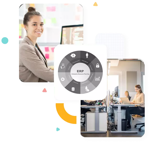 Collage of 3 images shows testers are working on ERP Testing Services Collage of 3 images shows testers are working on ERP Testing Services